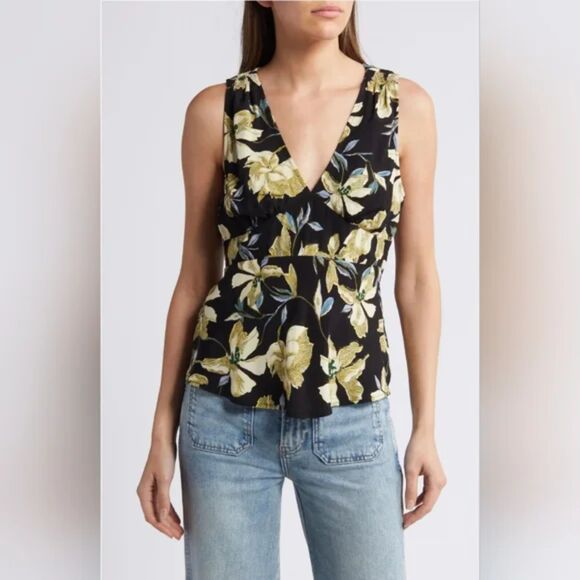 Treasure & Bond Floral Peplum Tank Black‎ Size XS NWT - Picture 1 of 3